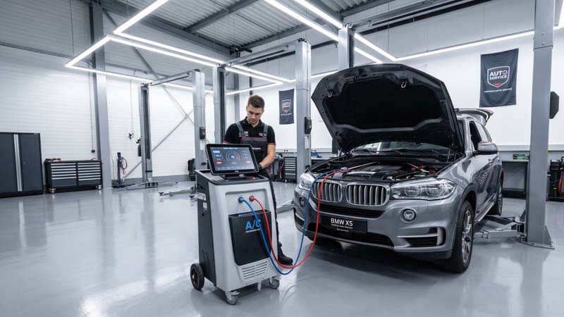 Перезаправка кондиционера BMW после очистки радиаторов