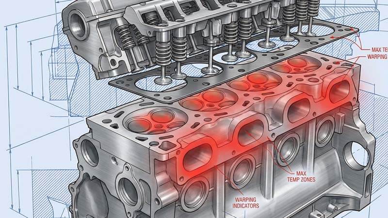 Техническая иллюстрация зоны термического напряжения и деформации ГБЦ
